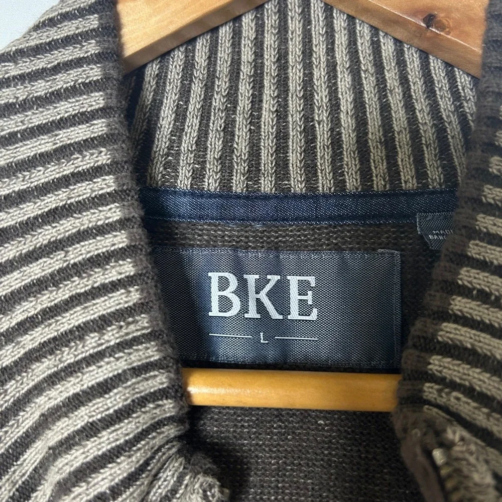 BKE Mens Large Quarter Zip Pullover‎ Sweater Ribbed Knit Brown Cotton Blend Y2K